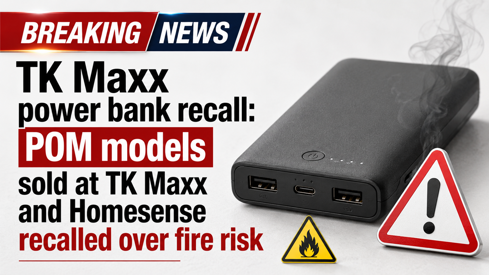 TK Maxx power bank recall: POM models sold at TK Maxx and Homesense recalled over fire risk