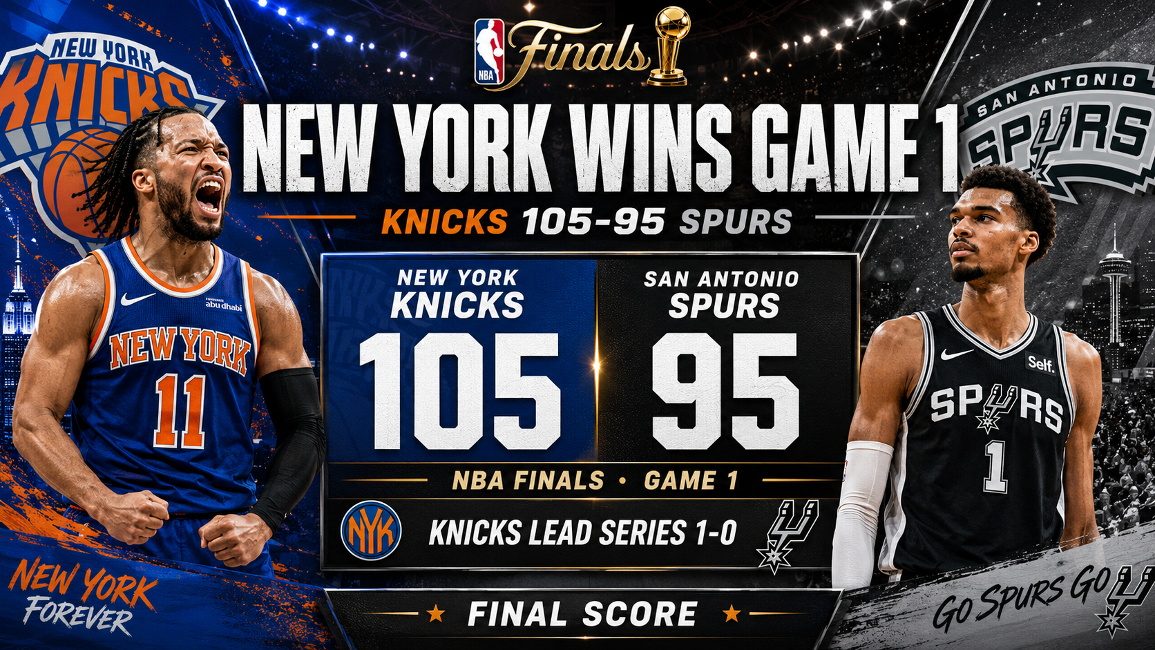 Knicks vs Spurs Score: New York Wins NBA Finals Game 1, 105-95