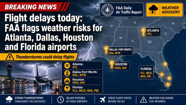 Flight delays today: FAA flags weather risks for Atlanta, Dallas, Houston and Florida airports
