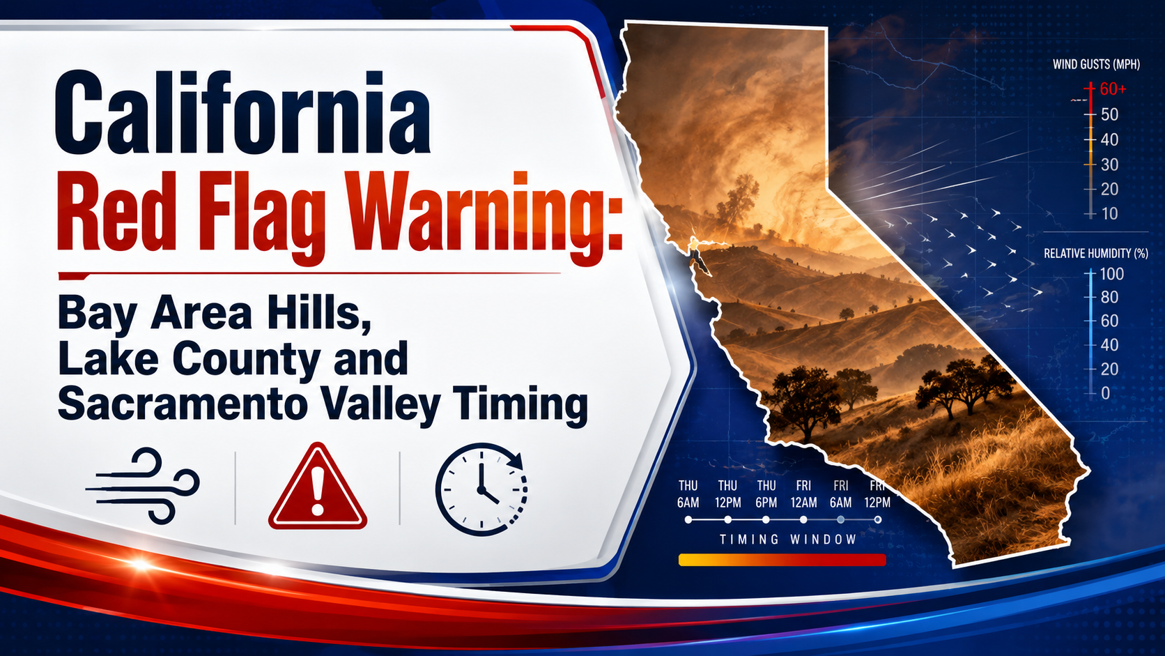 California Red Flag Warning: Bay Area Hills, Lake County and Sacramento Valley Timing