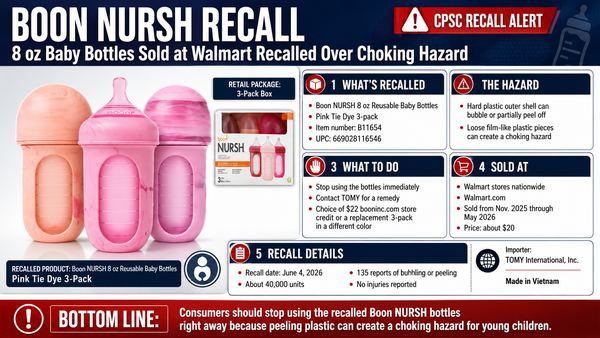 Boon NURSH Recall: 8 oz Baby Bottles Sold at Walmart Recalled Over Choking Hazard