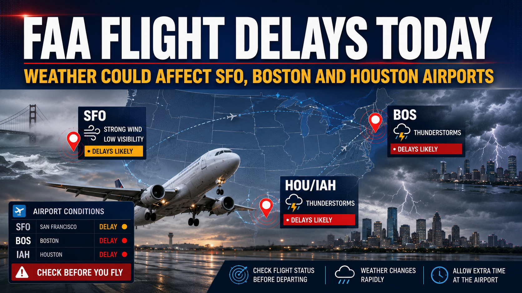 FAA Flight Delays Today: Weather Could Affect SFO, Boston and Houston Airports