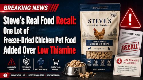 Steve’s Real Food Recall: One Lot of Freeze-Dried Chicken Pet Food Added Over Low Thiamine