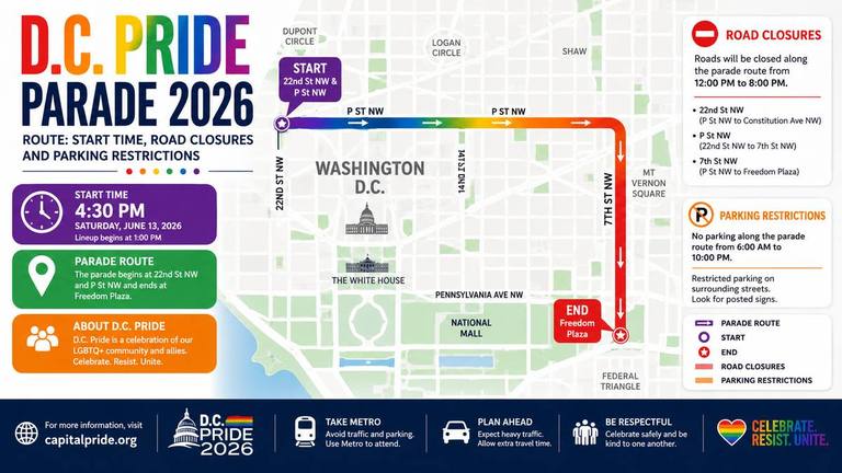 D.C. Pride Parade 2026 Route: Start Time, Road Closures and Parking Restrictions
