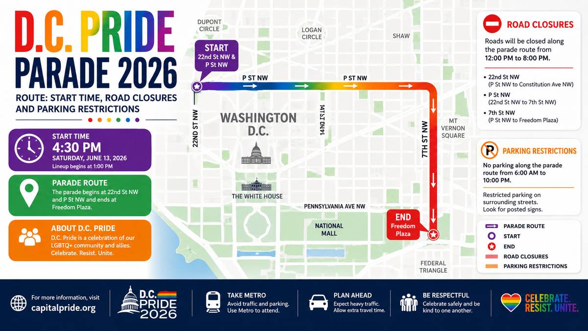 D.C. Pride Parade 2026 Route: Start Time, Road Closures and Parking Restrictions