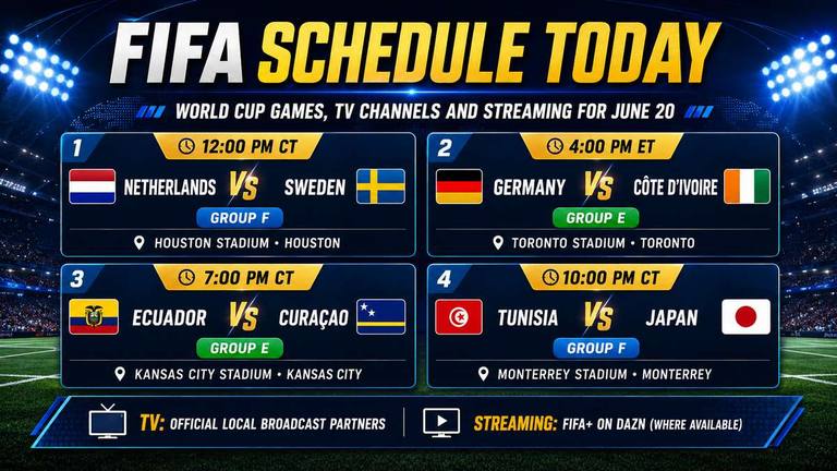 FIFA Schedule Today: World Cup Games, TV Channels and Streaming for June 20