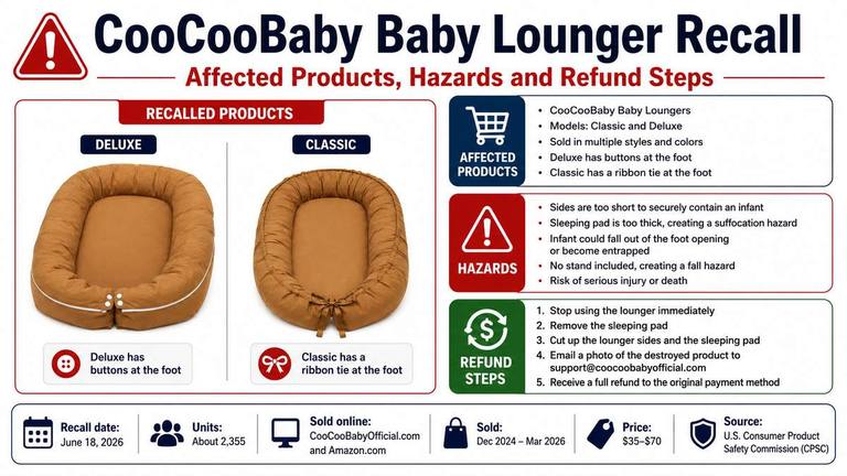 CooCooBaby Baby Lounger Recall: Affected Products, Hazards and Refund Steps