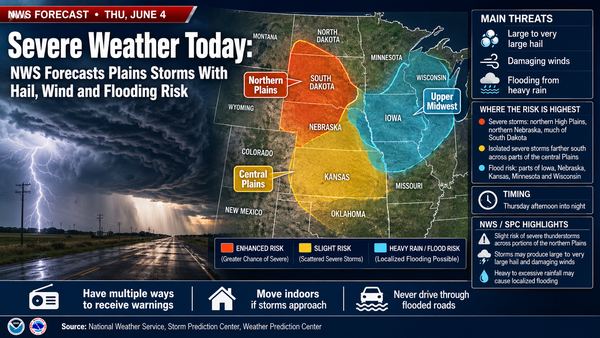 Severe Weather Today: NWS Forecasts Plains Storms With Hail, Wind and Flooding Risk