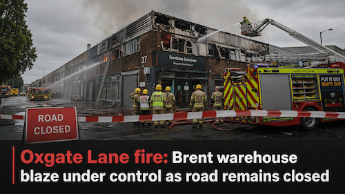 Oxgate Lane fire: Brent warehouse blaze under control as road remains closed