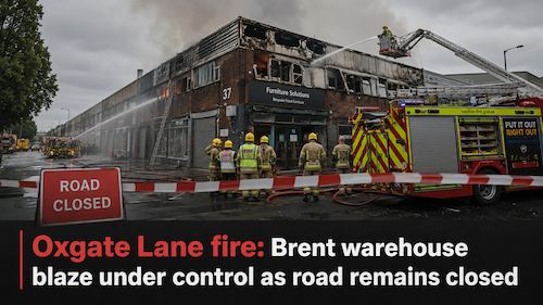 Oxgate Lane fire: Brent warehouse blaze under control as road remains closed