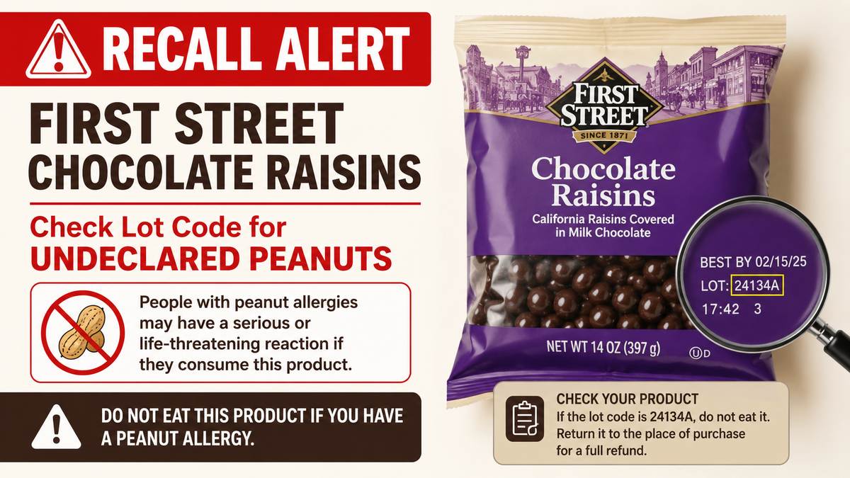 First Street Chocolate Raisins Recall: Check Lot Code for Undeclared Peanuts