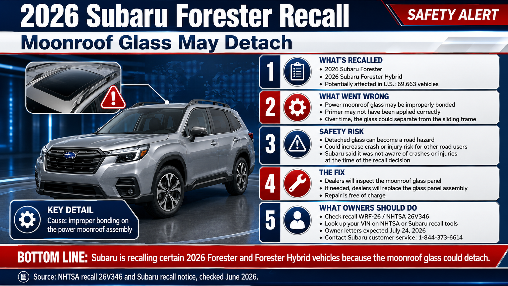 2026 Subaru Forester Recall: Moonroof Glass May Detach