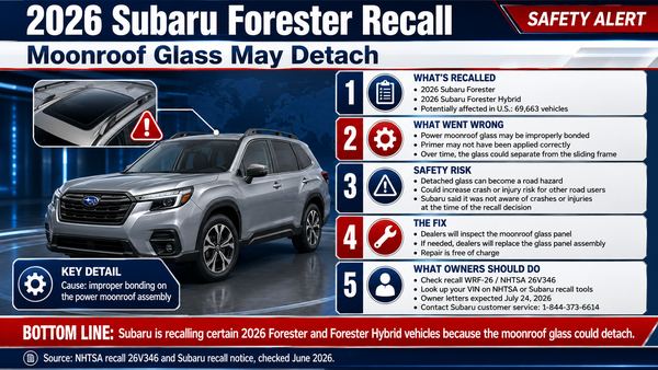 2026 Subaru Forester Recall: Moonroof Glass May Detach