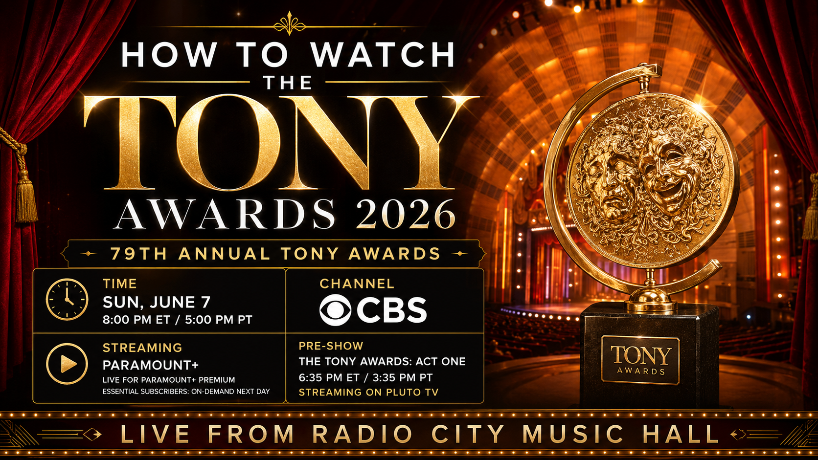 How to Watch the Tony Awards 2026: Time, Channel, Streaming and Pre-Show