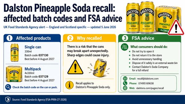 Dalston Pineapple Soda recall: affected batch codes and FSA advice