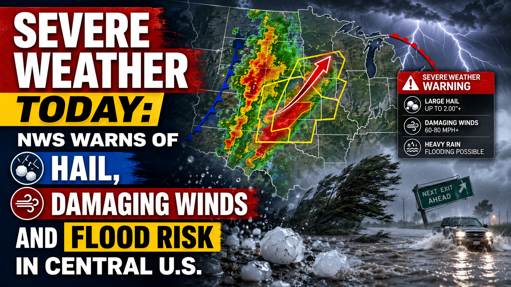 Severe Weather Today: NWS Warns of Hail, Damaging Winds and Flood Risk in Central U.S.