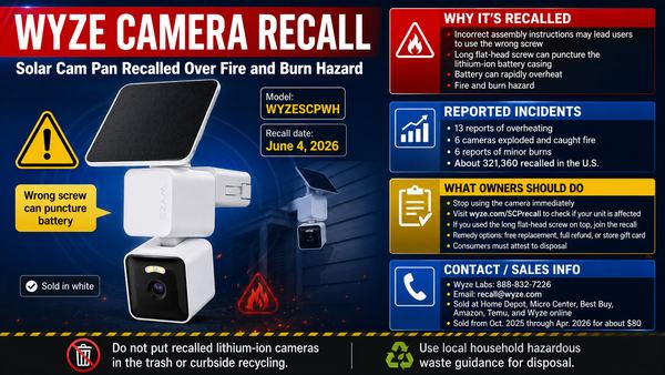 Wyze Camera Recall: Solar Cam Pan Recalled Over Fire and Burn Hazard