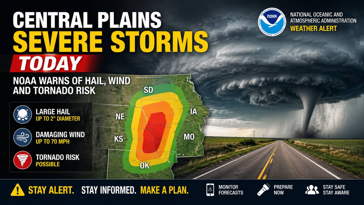 Central Plains Severe Storms Today: NOAA Warns of Hail, Wind and Tornado Risk