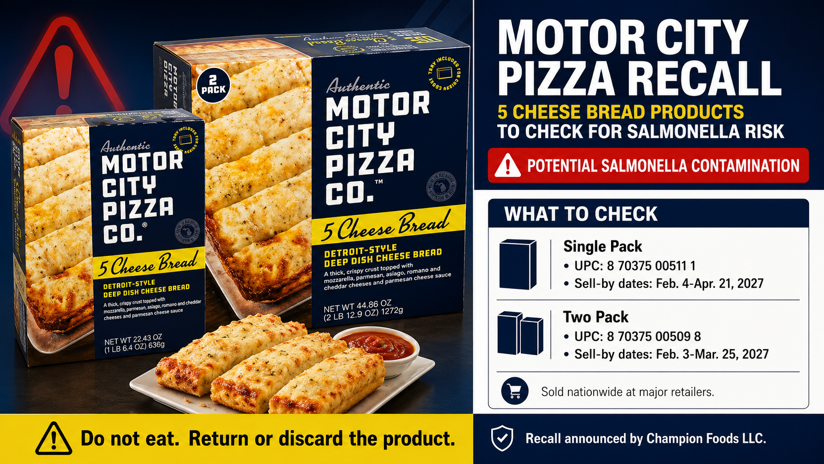 Motor City Pizza recall: 5 Cheese Bread products to check for Salmonella risk